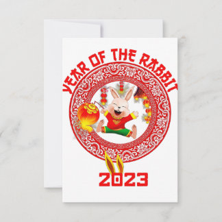 Happy Lunar New Year 2023, Cute Chinese Rabbit Thank You Card
