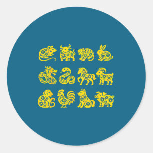 Happy Lunar New Year Animals Classic Round Sticker