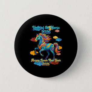 Happy Lunar New Year Colorful Horse 6 Cm Round Badge