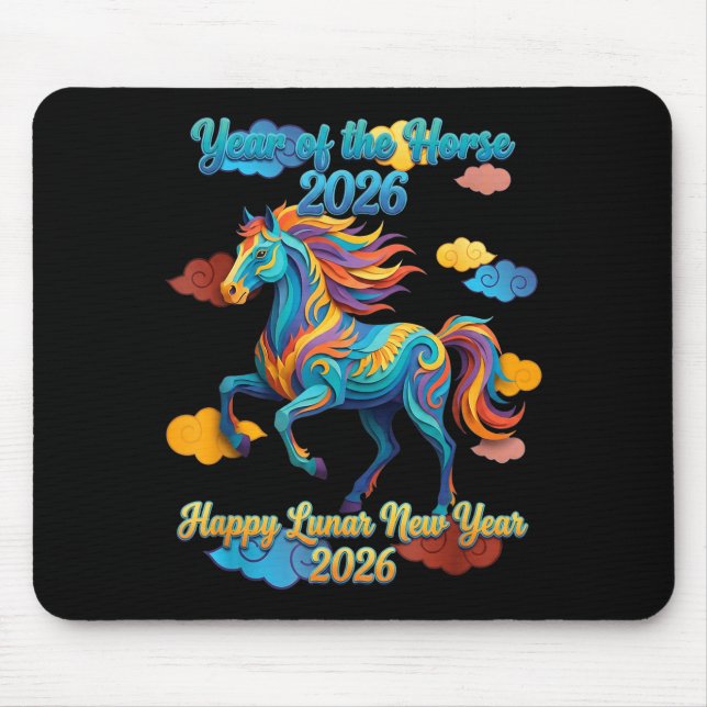 Happy Lunar New Year Colorful Horse  Mouse Pad (Front)