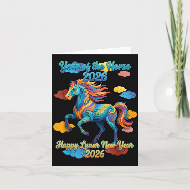 Happy Lunar New Year Colourful Horse  Card (Front)