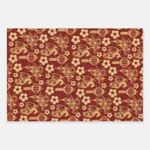 Happy Lunar New Year: Dragon Zodiac Oriental Red Wrapping Paper Sheet