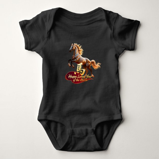 Happy Lunar New Year Majestic Golden Horse  Baby Bodysuit (Front)