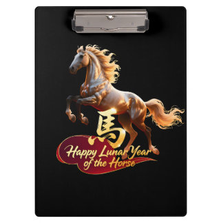 Happy Lunar New Year Majestic Golden Horse Clipboard