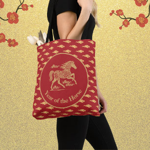 Happy Lunar New Year of the Horse Lucky Clouds Tote Bag