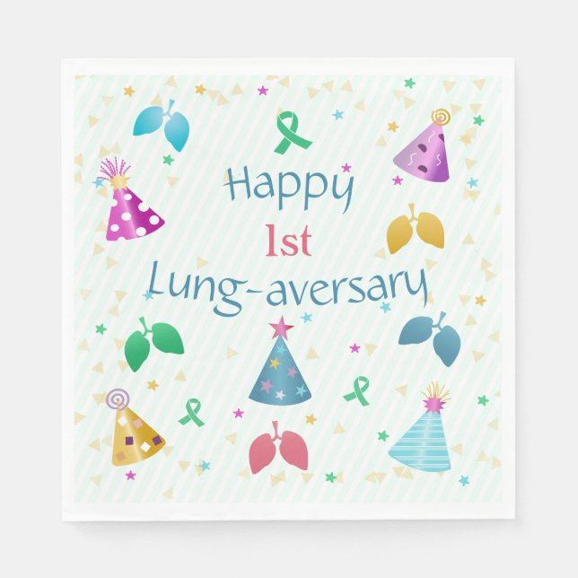 Happy Lung-aversary Green Stripe Party  Napkin (Front)