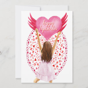 Happy Lupercalia Sweetheart Girl Hugs & Kisses Holiday Card