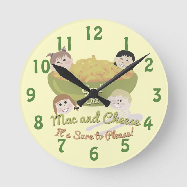 Happy Mac and Cheese Time Retro Art Saying Round Clock (Front)