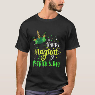 Happy Magical St Patrick's Day Unicorn Face Girl K T-Shirt