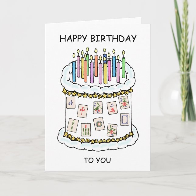 Happy Mahjong Birthday Cake and Candles Card (Front)