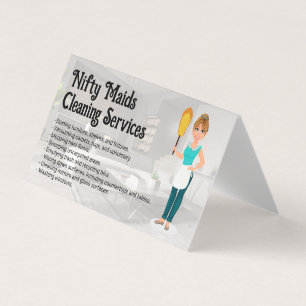 Happy Maid with Feather Duster Clean Living Room Business Card