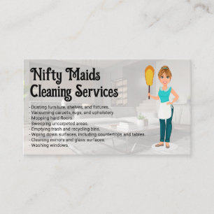 Happy Maid with Feather Duster Clean Living Room Business Card
