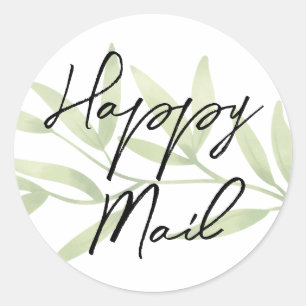 Happy Mail Greenery Botanical Leaves Classic Round Sticker