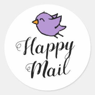 Happy Mail handwritten text cute bird doodle Classic Round Sticker