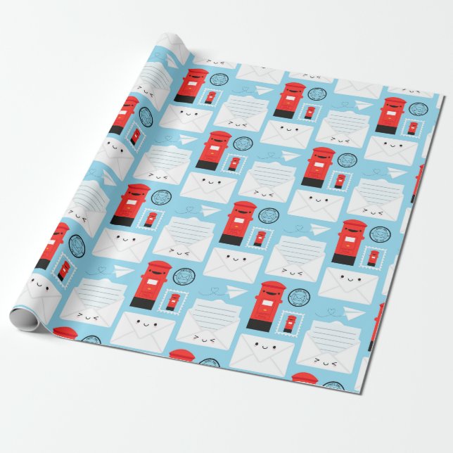 Happy Mail - Kawaii Post Wrapping Paper (Unrolled)