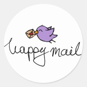 Happy mail round business stickers with bird
