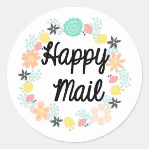Happy Mail Sticker - floral wreath design!!