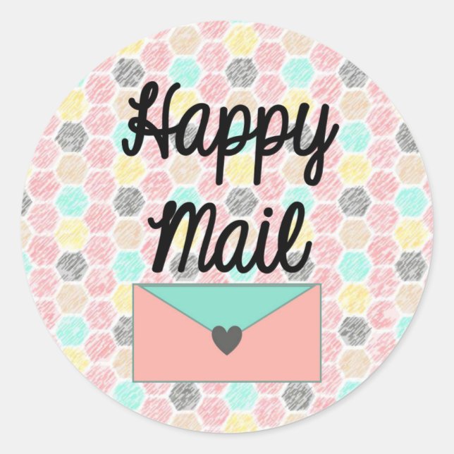 Happy Mail Sticker - geometric honeycomb design (Front)