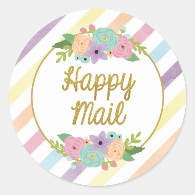 Happy Mail Sticker - pastel rainbow stripes gold (Front)