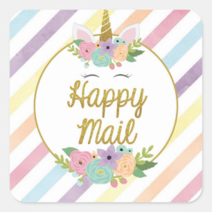 Happy Mail Sticker - unicorn rainbow stripes gold
