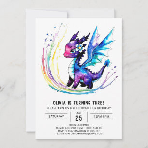 Happy Majestic Dragon Digital Girl Birthday Invitation