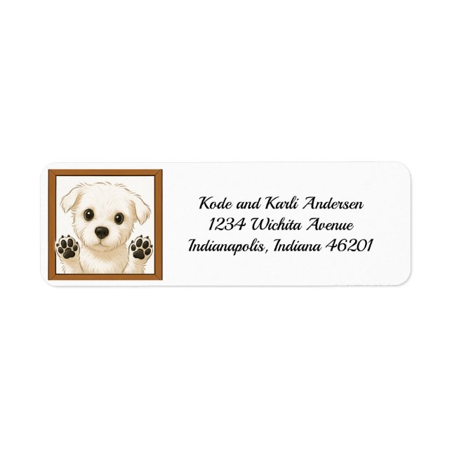 Happy Maltese Puppy Return Address Label (Front)