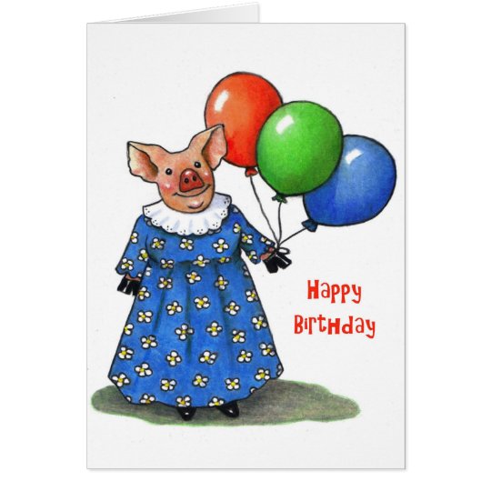 Happy Mama Pig With Balloons: Colour Pencil Card