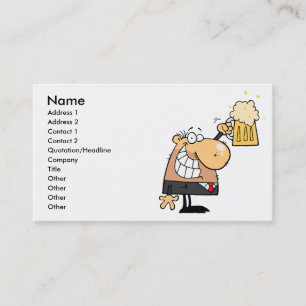 happy man cartoon celebrating with beer business card