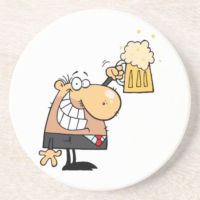 happy man cartoon celebrating with beer coaster (Front)