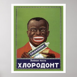 Happy man with toothpaste, funny Soviet propaganda Poster