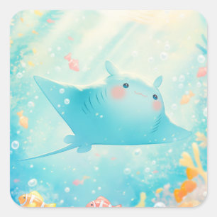 Happy Manta Ray Drifting Under the Waves Square Sticker