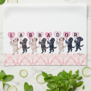 Happy Marching Labradors Painting Tea Towel