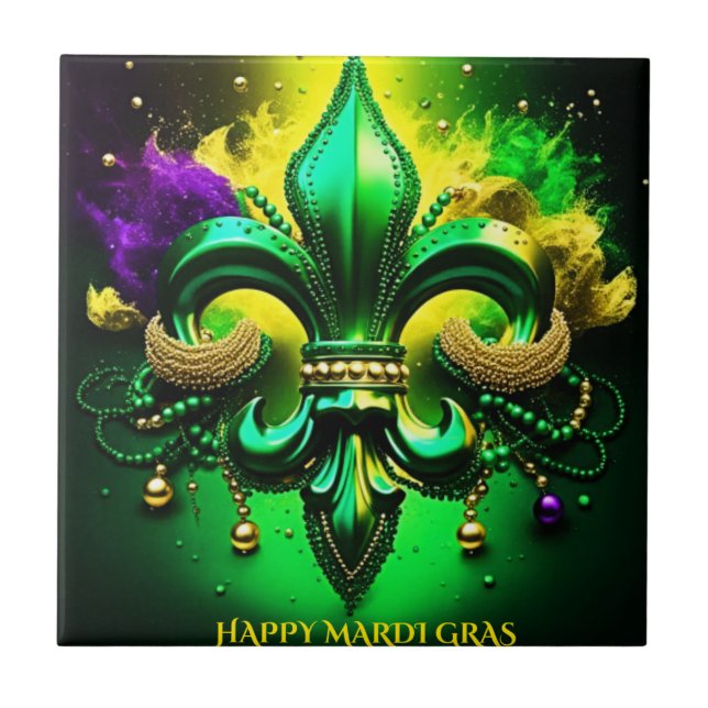 Happy Mardi Gras 2024 Ceramic Tile (Front)