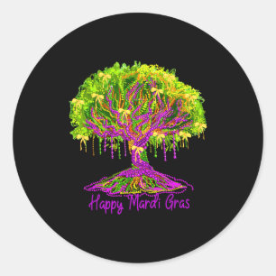 Happy Mardi Gras 2026 Bead Tree New Orleans Women  Classic Round Sticker