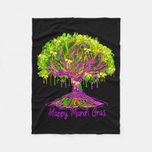 Happy Mardi Gras 2026 Bead Tree New Orleans Women Fleece Blanket