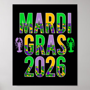 Happy mardi gras 2026 camouflage camo crawfish men poster