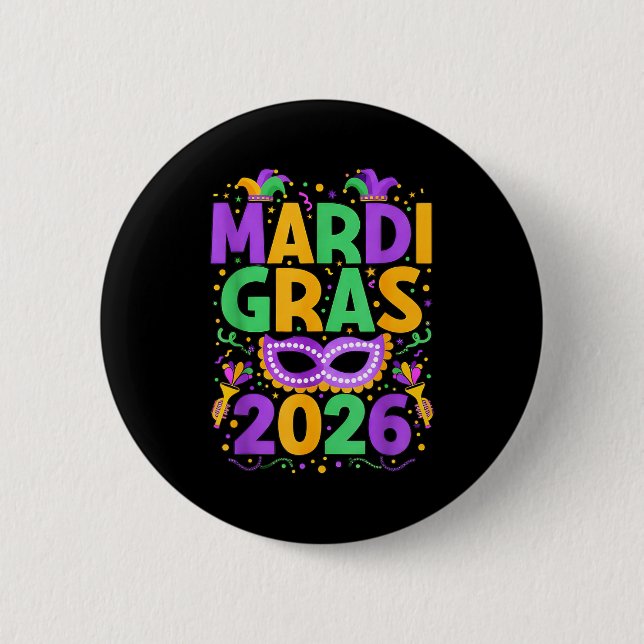 Happy Mardi Gras 2026 Costume New Orleans Matching 6 Cm Round Badge (Front)