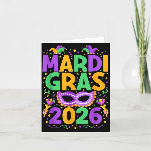 Happy Mardi Gras 2026 Costume New Orleans Matching Card (Front)