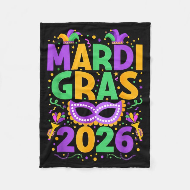 Happy Mardi Gras 2026 Costume New Orleans Matching Fleece Blanket (Front)