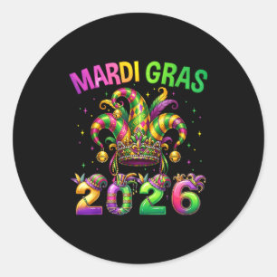 Happy Mardi Gras 2026 Jester Classic Round Sticker
