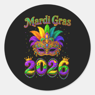 Happy Mardi Gras 2026 Jester Hat Carnival Men Wome Classic Round Sticker