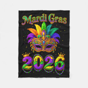 Happy Mardi Gras 2026 Jester Hat Carnival Men Wome Fleece Blanket