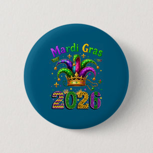 Happy Mardi Gras 2026 Jester Hat Men Women Kid Car 6 Cm Round Badge
