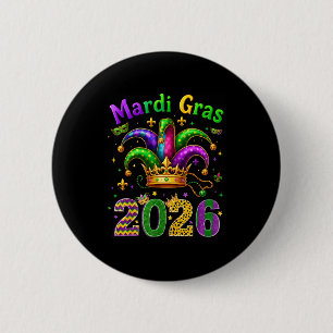 Happy Mardi Gras 2026 Jester Hat Men Women Kid Car 6 Cm Round Badge