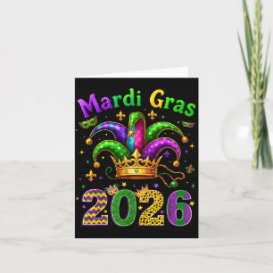 Happy Mardi Gras 2026 Jester Hat Men Women Kid Car Card
