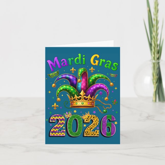 Happy Mardi Gras 2026 Jester Hat Men Women Kid Car Card (Front)