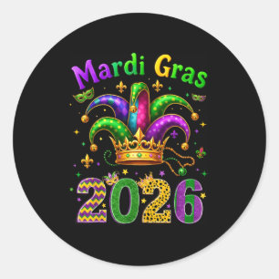 Happy Mardi Gras 2026 Jester Hat Men Women Kid Car Classic Round Sticker