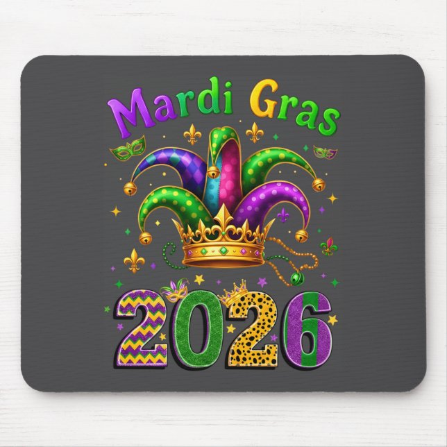 Happy Mardi Gras 2026 Jester Hat Men Women Kid Car Mouse Pad (Front)