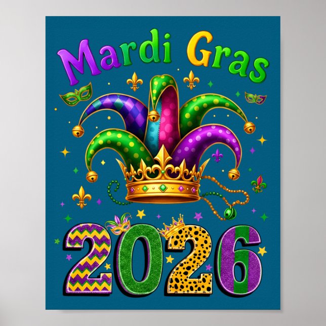 Happy Mardi Gras 2026 Jester Hat Men Women Kid Car Poster (Front)