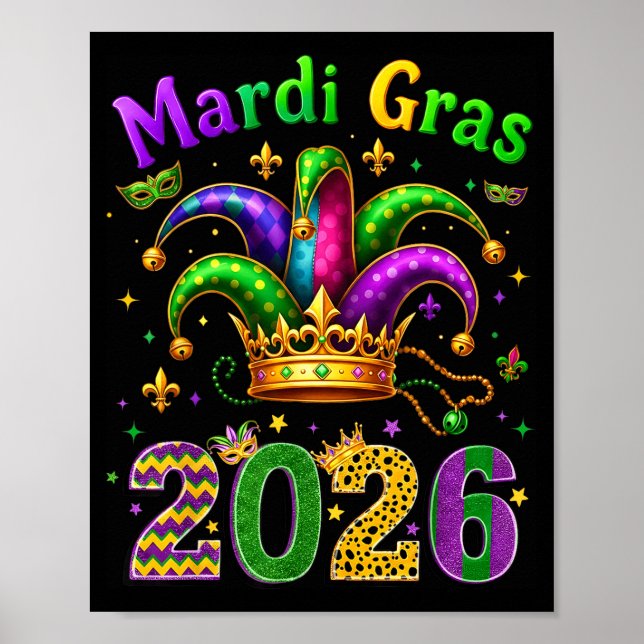 Happy Mardi Gras 2026 Jester Hat Men Women Kid Car Poster (Front)